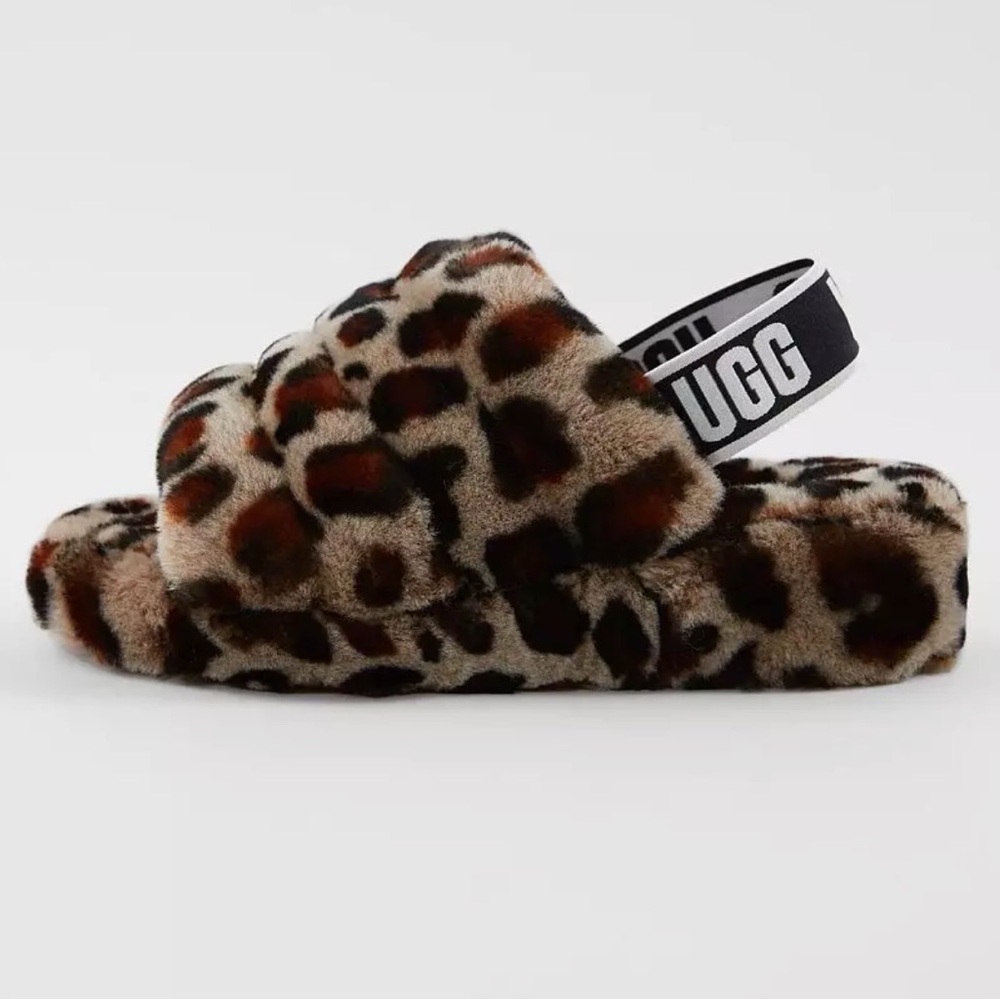 UGG Animal Print Fluffy Slippers